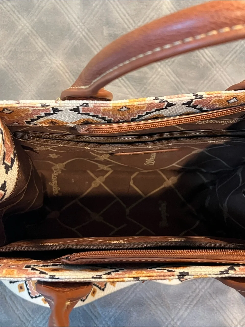 Wrangler Cream and Brown Aztec Satchel with Patterned Strap